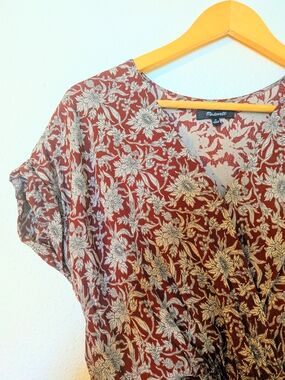 Madewell Rust Red Floral V-Neck Blouse